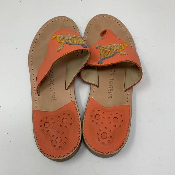 Jack Rogers Women's Size 8.5 Embroidered Bow & Arrow Thong Sandals Slip On Coral - Picture 3 of 7
